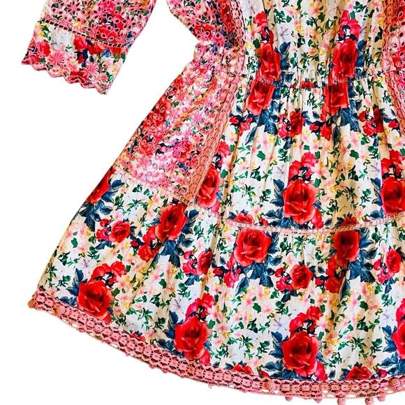 LoveShackFancy Women’s Sz M Novalie Dress in Rush of Red Mini Floral Lace - Picture 7 of 16